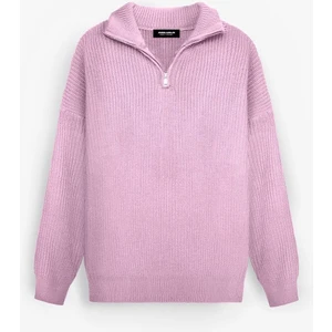 Abluka Online Oversize Yarım Fermuarlı Kazak Pembe