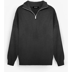 Abluka Online Erkek Oversize Yarım Fermuarlı Kazak Siyah