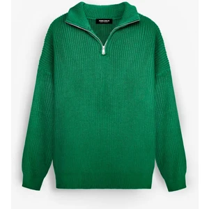 Abluka Online Abluka Erkek Oversize Kazak Yarım Fermuar Detaylı Yeşil Kış Modası