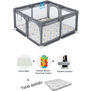 Playard Güvenli Bebek Ve Çocuk Oyun Alanı Oyun Parkı 120X120 Oyun Matı Topları Yatak