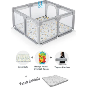 Playard Güvenli Bebek ve Çocuk Oyun Alanı Oyun Parkı 120X120 Oyun Matı Topları ve Yataklı