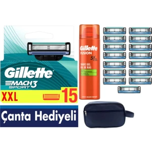Mach3 Sport15 Adet Yedek Tıraş Bıçağı + Gillette 200  ML JEL + Çanta