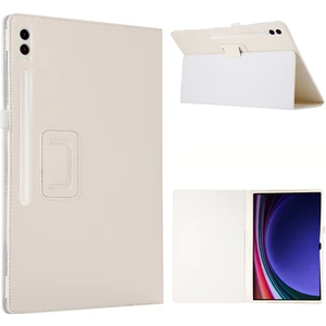 Seashell Digital Samsung Galaxy Tab S10 Ultra Kılıf Ikiye Katlanır Standlı Deri Tablet Kapak Litchi Doku-Beyaz