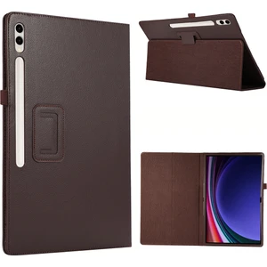Seashell Digital Samsung Galaxy Tab S10 Ultra Kılıf Ikiye Katlanır Standlı Deri Tablet Kapak Litchi Doku-Kahverengi