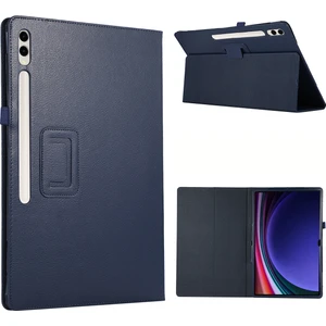 Seashell Digital Samsung Galaxy Tab S10 Ultra Kılıf Çift Katlı Standlı Deri Tablet Kapak Litchi Doku-Koyu Mavi