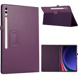 Seashell Digital Samsung Galaxy Tab S10 Ultra Kılıf Çift Katlı Standlı Deri Tablet Kapak Litchi Doku-Mor