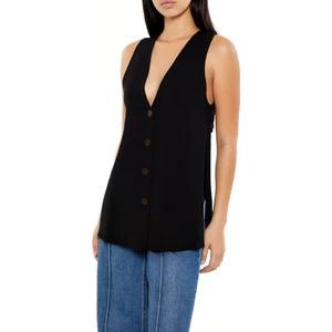 Düğmeli Önü Açık Kolsuz Bluz