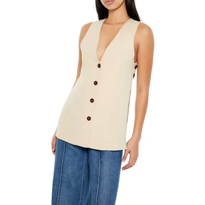 Düğmeli Önü Açık Kolsuz Bluz