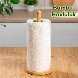 Bmb-101 Bambu Kağıt Havluluk Yuvarlak Dekoratif Peçetelik Rulo Kağıt Havlu Standı Ahşap Kağıt Havluluk
