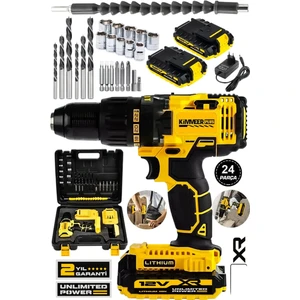 Jetta Power Tools Kimmer Plus 12V 1.5 Ah Metal Şanzıman Çift Akülü Şarjlı Darbeli 24 Parça Akülü Vidalama Matkap