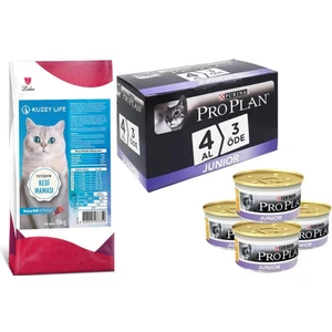 Kuzey Life Kuzeylife Kuzu Etli ve Pirinçli Kedi Maması 15 kg + Pro Plan Junior Tavuklu Yavru Kedi Konserve 85gr 4 Al 3 Öde