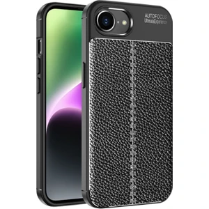 Apple iPhone 16E Uyumlu Kılıf Niss Deri Desen Silikon Siyah + Ekran Koruyucu