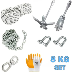 Marine Tekne ve Şişme Bot Için Hazır Çapa Seti 8KG Şemsiye Çapalı