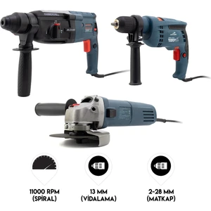 Üçlü Set Kablolu (2-28 Hilti+115mm Spral+13mm Vidalama)