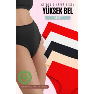 Red İç Giyim Yüksek Bel Büyük Beden Pamuklu Bato Kadın Külot 5'li Paket (Battal Boy)