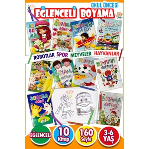 3-6 Yaş En Beğenilen 10 Çeşit Boyama Kitabı - 160 Sayfa - 10 Kitap
