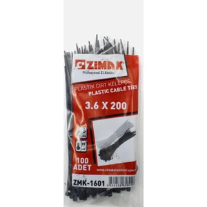 3.6X200 mm Plastik Kelepçe Cırt Kelepçe Siyah ZMK-1601