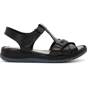 Kadın Siyah Bantlı Deri Comfort Sandalet 25SFD340318