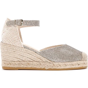 Kadın Bej Bilekten Bantlı Dolgu Topuklu Deri Espadril 25SFD151214