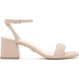 Kadın Bej Bilekten Bantlı Kalın Topuklu Sandalet 25SFE390218