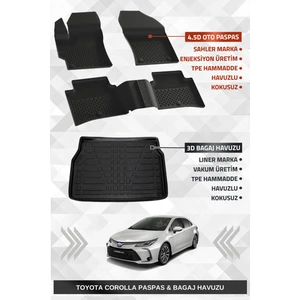 Toyota Corolla Sedan 2019-2025 Uyumlu 4.5D Premium Havuzlu Oto Paspas ve LİNER Marka 3D Bagaj Havuzu Seti - Corolla