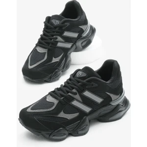 Tonny Black Unisex Siyah Poli Taban Anorak Desenli Yüksek Taban Bağcıklı Spor Ayakkabı