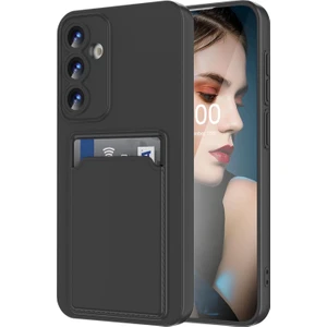 Samsung Galaxy A16 Uyumlu Kılıf Kamera Korumalı Kartlıklı Yumuşak Içi Kadife Slikon Kartvizit Kapak