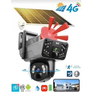 Okam 3915-S 4g 6mp Çift Lens Sim Kartlı Güneş Enerjili Güvenlik Kamerası "beyaz Renk"