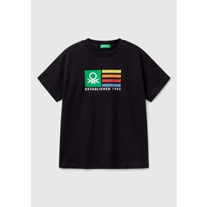 Erkek Çocuk Siyah Benetton Logo Baskılı T-Shirt