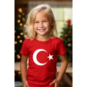 Ay Yıldızlı Kırmızı Çocuk Tişört (23 Nisan Gösterileri Için Uygundur)-Çoklu Alım Için Mesaj Atınız