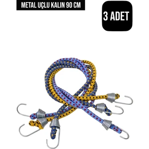 ( 3 Adet ) Bagaj Lastiği Metal Kancalı Gergi Halatı 90 cm | Otomobil Bisiklet Kancalı Gergi