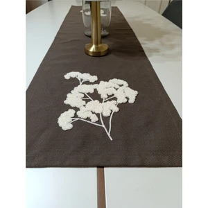 Nunu Teks Punch Nakışlı Runner | Tomurcuk Desenli Runner | Keten Runner | 38 x 130  cm
