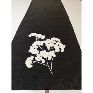 Nunu Teks Punch Nakışlı Runner | Tomurcuk Desenli Runner | Keten Runner | 38 x 130  cm