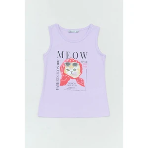  %100 Pamuk  Kedi Baskılı Kalın Askılı Kız Çocuk Tişört