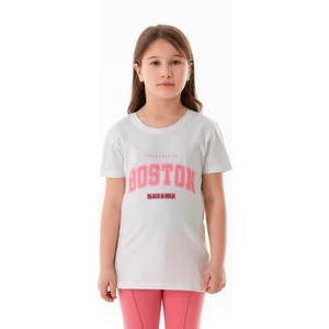 %100 Pamuk Boston Yazı Baskılı Kız Çocuk Tişört