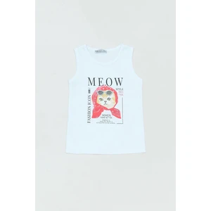  %100 Pamuk  Kedi Baskılı Kalın Askılı Kız Çocuk Tişört