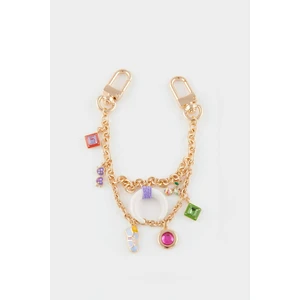 Kadın Fil Dişi Detaylı Gold Charm Anahtarlık E6635AXNS