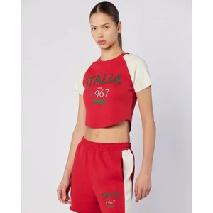 Balde Tee Kadın Ekru-Kırmızı Regular Fit Tişört