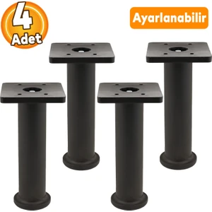 (4 Adet) Ayarlanabilir Destek 15 cm Siyah Mobilya Kanepe Koltuk Baza Yükseltme Yükseltici Ayağı Ayakları