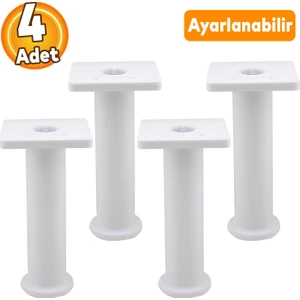 (4 Adet) Ayarlanabilir Destek 15 cm Beyaz Mobilya Kanepe Koltuk Baza Yükseltme Yükseltici Ayağı Ayakları