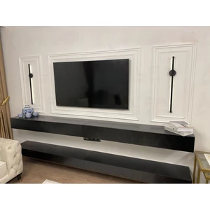 Birdeco Home Tv Ünitesi Özel Tasarım Montaja Hazır Poliüretan Boyanabilir Çıta Eği mli Model 6 Çerçeveli Set