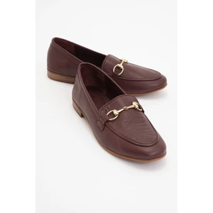 Trexıe Bordo Cilt Deri Tokalı Kadın Loafer Ayakkabı
