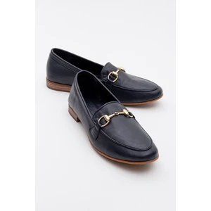 Trexıe Lacivert Cilt Deri Tokalı Kadın Loafer Ayakkabı