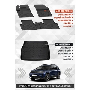 C5 Aircross 2019+ Uyumlu 4.5d Premium Havuzlu Oto Paspas ve Liner Marka 3D ALT Bagaj Havuzu