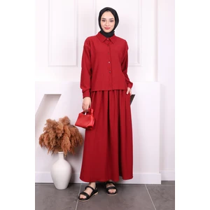 İmaj Butik Bordo Ön Kısa Arka Uzun Gömlek Etek Bürümcük Takım