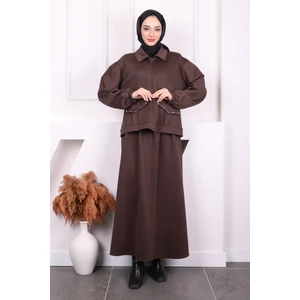 İmaj Butik Kahverengi Ceket Etekli Scuba Takım