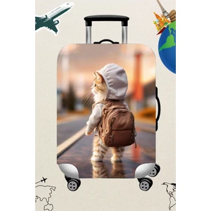 Likralı Esnek Kumaş Kedi Seyahat Desenli Dayanıklı Valiz Ve Bavul Kılıfı