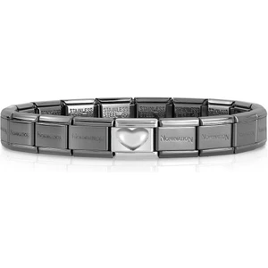 Kişiselleştirilebilir Dekoratif Linkli Klasik Siyah Paslanmaz Çelik Bileklik - Kabartmalı Kalp