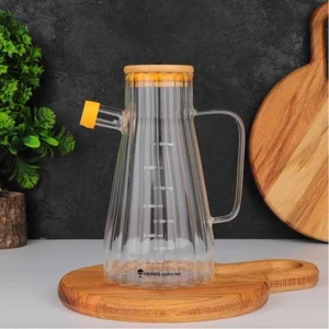 Ölçekli Cam Yağdanlık, 900 Ml, Bambu Kapaklı