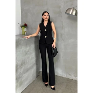 Msm Fashion Kadın Alt Üst Takım Şık Düğme Detaylı Yelek Pantolon Ikili Takım